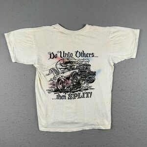 Vtg 60s 70s Ed Roth Shirt XS Do Unto Others Then Split Muscle Car Rat Fink Art